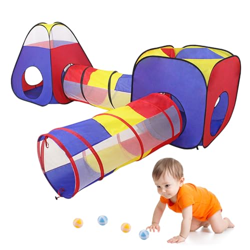 Zosenyer Spieltunnel, 4 in 1 Pop-Up Kinderzelt mit Krabbeltunnel, Tragbare Faltbares Spiel-Haus für Drinnen oder Draußen, Geschenk für Mädchen und Jungen & Mädchen Rot (Rot) von Zosenyer