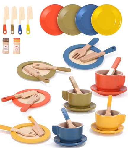 26 PCS Puppengeschirr Kinderküche Spielküche Zubehör, Geschirrset Aus Holz, Küchen Spielzeug für Rollenspiele, Geschenk für Kinder Ab 3 Jahren 26 PCS Puppengeschirr Kinderküche Spielküche Zubehör, Geschirrset Aus Holz, Küchen Spielzeug für Rollenspiele, Geschenk für Kinder Ab 3 Jahren von Zounin