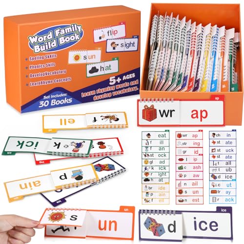 Zourglow 30 Flipbooks zum Lesen und Reimen, Wortfamilien-Karteikarten, Karteikarten zum Lesen und Reimen von Wörtern, ABC-Vokabel-Karteikarten, pädagogische Lesewörterbücher für Kleinkinder von Zourglow