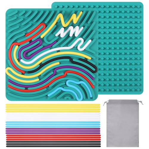 Zourglow Sensorik Activity Board, Doppelseitiges Sensorisches Spielzeug, Silikon Sensory Fidget Toys zur Autismus ADHD für Kinder ab 3 Jahr & Erwachsene, mit Reisetasche & 20 Schnüren, Dunkelgrün von Zourglow