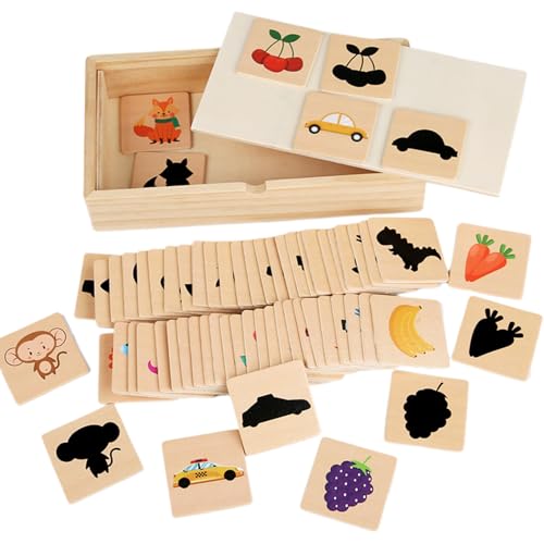 Shape Matching Game, Wooden Shadow Matching Puzzle Kids Toy, Logical Thinking Trainer, Pattern Learning and Fruit Recognition Activity for Preschoolers, 22.3x11.8x4.3cm von Zqkimzi
