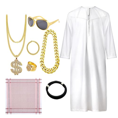 Zqkimzi Arabisches Herren-Kostüm, Zubehör-Set – kreatives Kleidungs-Stirnband-Set für Versammlungen, Verkleidungen Zqkimzi Arabisches Herren-Kostüm, Zubehör-Set – kreatives Kleidungs-Stirnband-Set für Versammlungen, Verkleidungen von Zqkimzi
