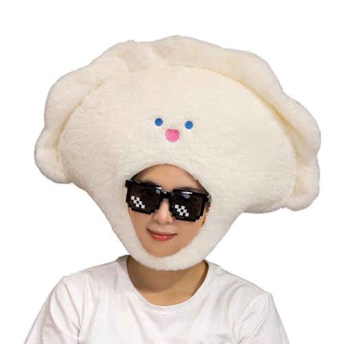 Zqkimzi Chinese Dumpling Headgear, Cartoon Chinese Dumplings Plush Hat, Fun Themed Party Headwear for Thanksgiving, Birthday, Easter, Carnival, Festival Celebrations, 13.78x12.6 inches von Zqkimzi