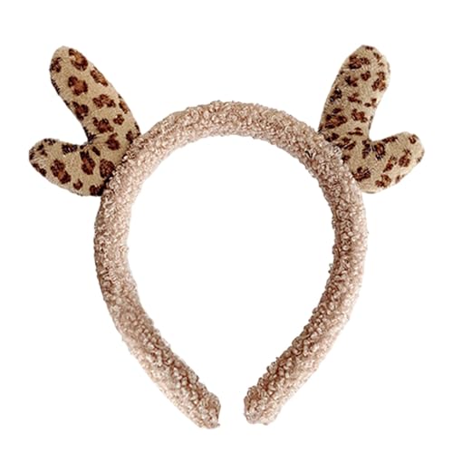 Zqkimzi Hirschgeweih Stirnband Weihnachten Stirnband Tier Stirnband Leopard Stirnband Geweih Stirnband für Weihnachten Stirnband mit Hirschgeweih für Cosplay oder festliche Veranstaltungen von Zqkimzi
