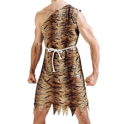Zqkimzi Höhhlenmensch Kostüm Herren - Leopardenmuster Verkleidung,Halloween Cosplay Outfit für Karneval Bühnenauftritt Konzert Geburtstag und Events von Zqkimzi