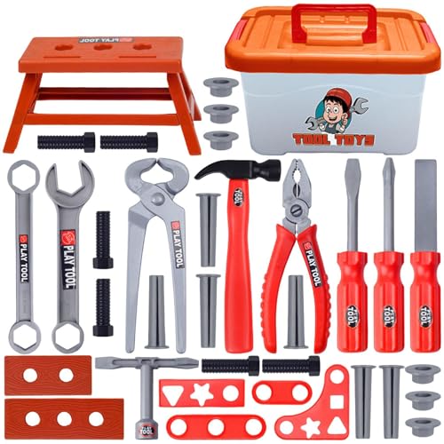Zqkimzi Kinder Werkzeug Set - Rollenspiel Hammer Zange Werkzeugset | 39 Teiliges Realistisches Spielset Für Picknick Kindergarten Zuhause Vorschule 3 7 Jahre von Zqkimzi