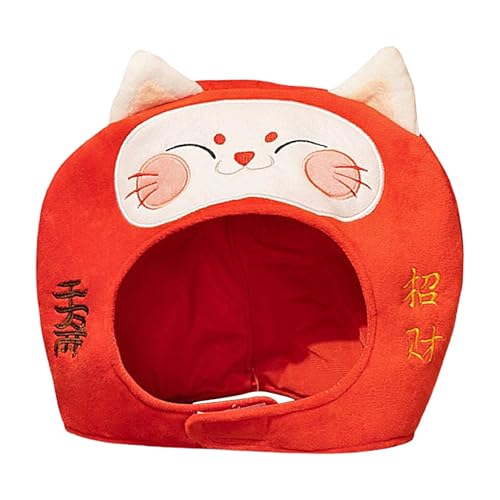 Zqkimzi Lucky Cat Kopfbedeckung Maskerade Kopfbedeckung Plüsch Kopfbedeckung Zubehör Lustige Kopfbedeckung für Partys Lustige Glückskatze Kopfbedeckung Zubehör für Halloween Neujahr Geburtstag Cosplay von Zqkimzi