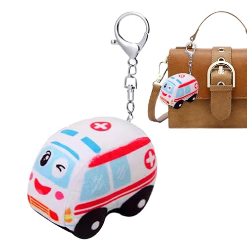 Zqkimzi Plüschtier Schlüsselanhänger - Plüsch Feuerwehrauto Puppe für Kinderwagen | Lernspielzeug zum Lernen für und Mädchen Vorschulkinder für Rucksack Handtasche Geldbörse für Reise Urlaub und von Zqkimzi