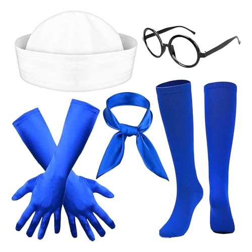 Zqkimzi Sailor Accessoires - Halloween Nautical Kostüm Kit für Partys, Festivals mit Hut, Schal, Handschuhen, Strümpfe, Brillenrahmen, Marine -Stil für Cosplay -Events, Standardgröße Zqkimzi Sailor Accessoires - Halloween Nautical Kostüm Kit für Partys, Festivals mit Hut, Schal, Handschuhen, Strümpfe, Brillenrahmen, Marine -Stil für Cosplay -Events, Standardgröße von Zqkimzi