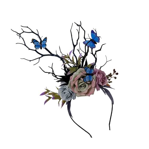 Zqxnt Einzigartige Blumenzweigstirnbänder Mädchen Cosplay Kopfbewegung Hexenzweig Schmetterling Maskeraden Halloween Cosplay von Zqxnt