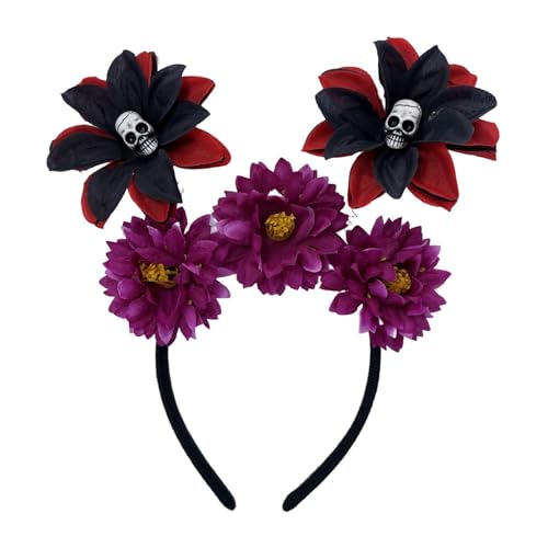 Zqxnt Handgefertigtes Schädel Stirnband Mädchen Hexen Kopfbedeckung Schädel Dunkle Blumenfursuit Maskeraden Halloween Hexenparty von Zqxnt
