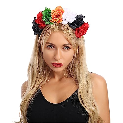 Zqxnt Scary Skeleton Stirnband Kostüm Cosplay Accessoires Schädel Kopfschmuck Mit Schwarzer Rose Party Geschenk Für Jungen Mädchen von Zqxnt