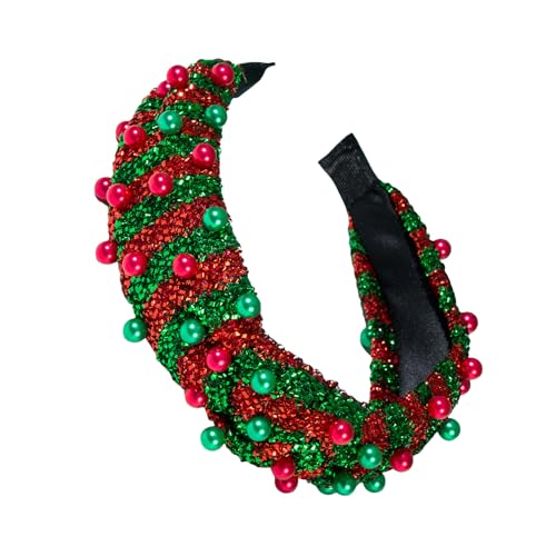 Zqxnt Weihnachtsstirnband Ästhetische Perlen Besetzt Pailletten Gestreiftes Haarhoop Festival Knotted Haarband Family Geting Kopfbedeckung von Zqxnt