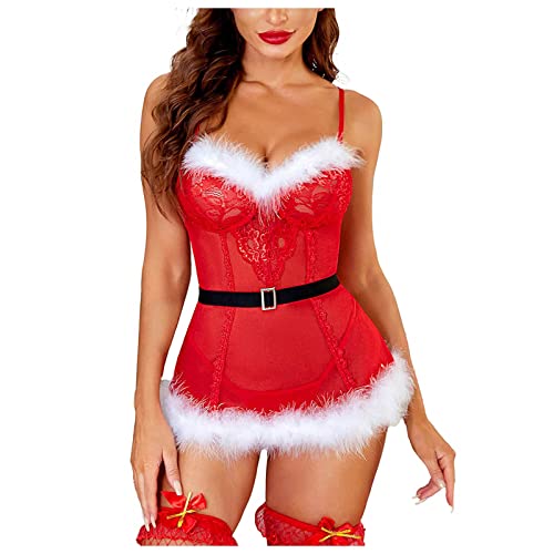 Zshosam Damen Weihnachten Lingerie - Sexy Damen Dessous Set Weihnachten Reizwäsche Outfits Bodydoll Weihnachten Cosplay X-Mas Outfit Weihnachtskostüm Erwachsene Sexy Dessous Weihnachtsmann (Red05, M) von Zshosam
