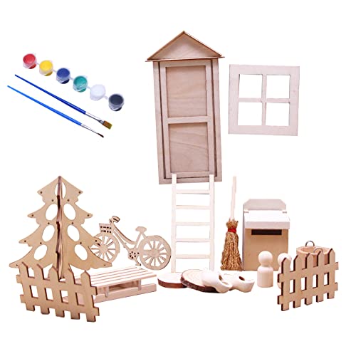 Puppenhaus-Zubehör-Set, Puppenhaus-Weihnachtsdekoration, Miniatur-Szenenmodell, DIY-Weihnachtsschmuck-Set mit Farbe und Pinseln, DIY-Malkunst-Set, Weihnachtsfeiergeschenke für Kinder von Ztexkee