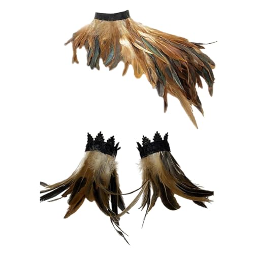 Ztexkee Federumhang Schal Kostüm Hexenflügel Kragen mit Federmanschetten Erwachsene Krähe Maleficent Neck, CAMEL, M von Ztexkee
