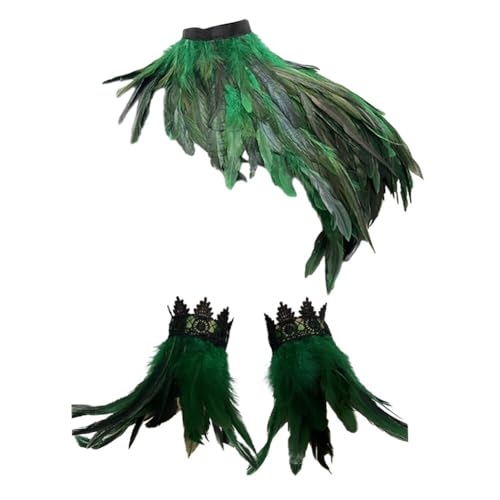 Ztexkee Federumhang Schal Kostüm Hexenflügel Kragen mit Federmanschetten Erwachsene Krähe Maleficent Neck, Grün , M von Ztexkee