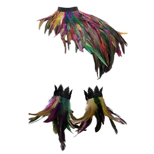 Ztexkee Federumhang Schal Kostüm Hexenflügel Kragen mit Federmanschetten Erwachsene Krähe Maleficent Neck, In verschiedenen Farben erhältlich, M von Ztexkee