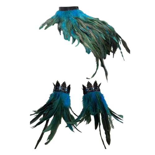 Ztexkee Federumhang Schal Kostüm Hexenflügel Kragen mit Federmanschetten Erwachsene Krähe Maleficent Neck, Seeblau, M von Ztexkee