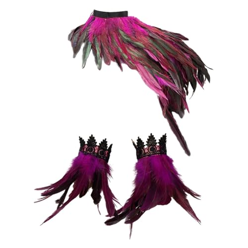 Ztexkee Federumhang Schal Kostüm Hexenflügel Kragen mit Federmanschetten Erwachsene Krähe Maleficent Neck, rosig, M von Ztexkee