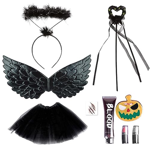 Ztexkee Halloween-Kostüm-Set für Kinder, Mädchen und Jungen, Hexenkostüm, Flügel, Rock und Haarband, Halloween-Cosplay-Party-Kostüm-Set von Ztexkee