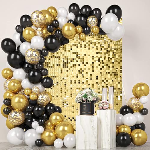 Shimmer Wall Backdrop Light Gold Square Sequin Wall Panel Backdrop Decor for Wedding, Anniversary, Birthday, Party, 12 Panels Cover 4 x 3 Ft von Zuaooz