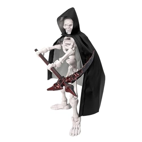 Zuasdvnk Kleine Spielzeugskelettfiguren, Multi -Joint -Action -Figuren - Multi-Gelenk-Schädel-Aktionskulptur - Poable Figur mit, Umhang, Kampfwerkzeugmontagemodell für Mädchen von Zuasdvnk