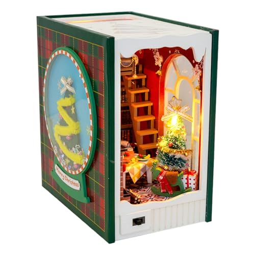 Zuasdvnk Weihnachts-Buchecke | Miniatur-Weihnachtshaus-Buchecken-Kit | Frohe Weihnachten Haus Modell Bauen Bücherregal Holz Miniaturhaus Kit für Erwachsene Teenager Anfänger von Zuasdvnk