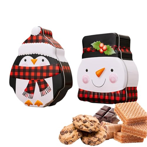 Zuasdvnk Weihnachts-Süßigkeitendosen | Weihnachts-Schneemann-Pinguin-Plätzchenschachteln | Leere Dosen mit Schneemann-Weihnachtsthema, Süßigkeitendose aus Weißblech mit Deckel für Schokolade von Zuasdvnk