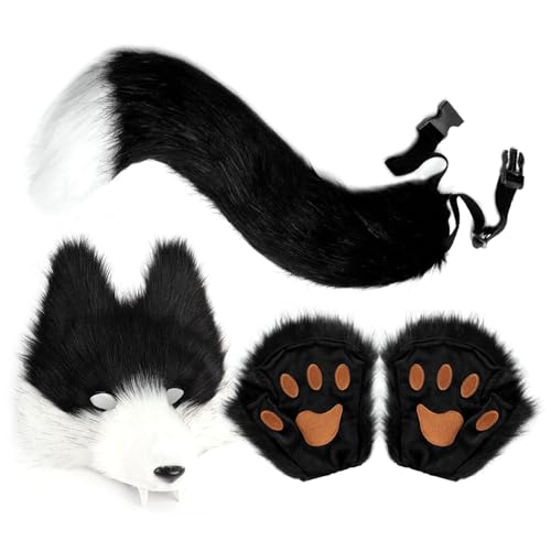 Wolf Kostüm Set Für Erwachsene, Realistisches Wolf Kostüm Mit Pelziger Maske, Handschuhen Und Schwanz, Frauen Cosplay Tier Outfit, Für Party Carnival Weihnachten Rollenbühne Modenschau Masquerade Wolf Kostüm Set Für Erwachsene, Realistisches Wolf Kostüm Mit Pelziger Maske, Handschuhen Und Schwanz, Frauen Cosplay Tier Outfit, Für Party Carnival Weihnachten Rollenbühne Modenschau Masquerade von Zubehors