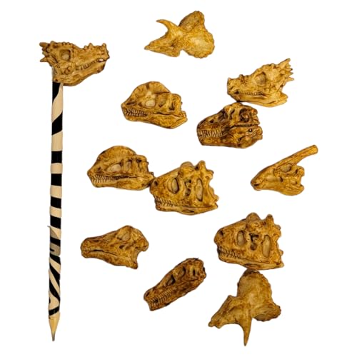 Dinosaurier-Köpfe, Fossil-Bleistift-Tops, 5,1 cm, Antik-Look, Gummi, Dino-Aufsätze, Partygeschenke, Klassenzimmer, Schule, Studenten, Anreize für Kinder, 48 Stück (48) von Zugar Land