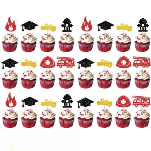 24 Stück Feuerschutz Grad Cupcake Topper Feuerleitung Feuerbekämpfung Cupcake Topper von Zuisytm