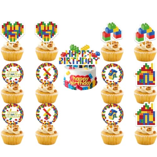 25 Stück Building Block Cupcake Topper Happy Birthday Tortenaufleger für Building Block Party Dekoration 25 Stück Building Block Cupcake Topper Happy Birthday Tortenaufleger für Building Block Party Dekoration von Zuisytm