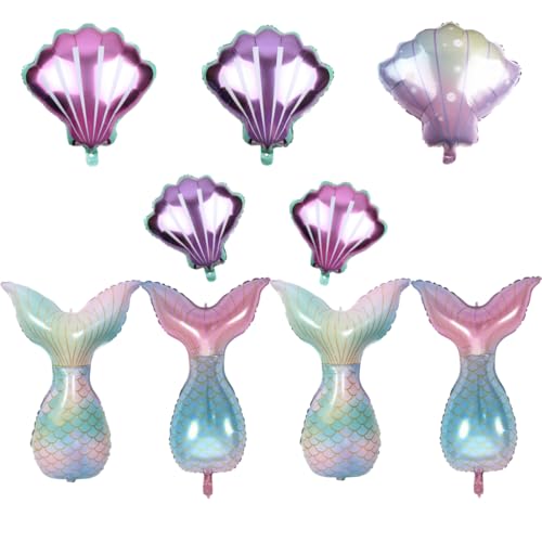 9 Stück Meerjungfrau Muschel Ballon Folienballon für Ozean Party Meerjungfrau Thema Party Dekoration von Zuisytm