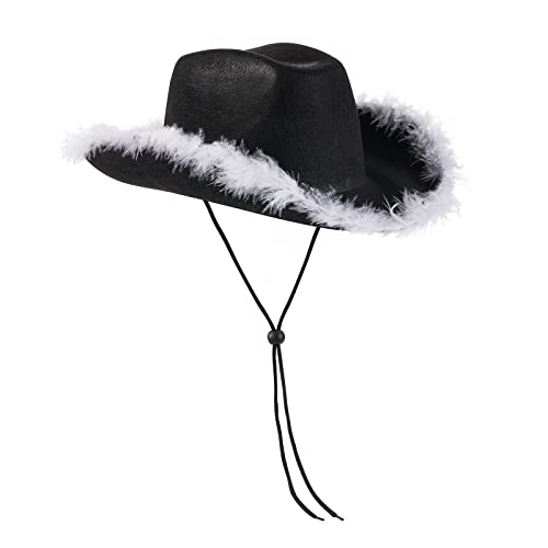 Zukmuk Cowboyhut Damen Cowgirl Kostüm Cowgirl Hut mit Feder Pailletten für Party, Urlaub, Karneval, Kostüm Party, Cosplay (Schwarz Weiß, 32cm*42cm*18cm) von Zukmuk