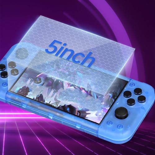 Zunate RK3128 Handheld Game Console, 5 Zoll IPS Bildschirm 128 GB 2 GB DDR4 RAM mit 19+ Emulatoren USB C Schnellladung für Retro Gaming TV Ausgabe (Transparentes Blau) von Zunate