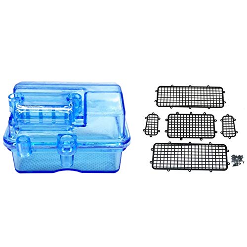 Zunedhys 【2 Set RC Auto Teil】 1 Set Blau Kunststoff wasserdichte Empfängerbox & 1 Set Metallfenster Mesh Schutznetz von Zunedhys