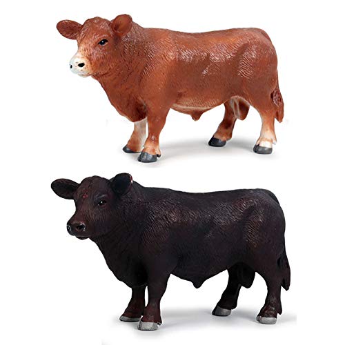 Zunedhys 2 Stück Kunststoff Simulation Rinder Tiere Statisch Niedliches Modell, Braun & Schwarz von Zunedhys