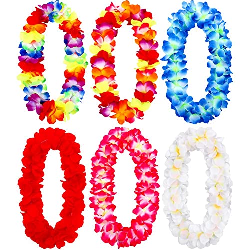 Zunedhys 6 x hawaiianische Leis-Halskette, hawaiianisches Blumenmuster, Hawaii-Girlande, Luau-Partyzubehör und Sommerparty-Dekorationen von Zunedhys