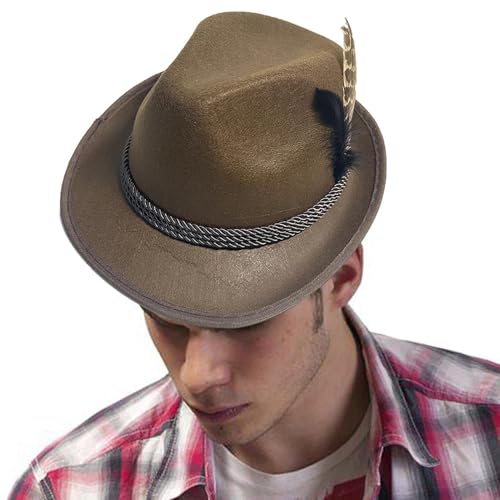 Oktoberfest Hut - Deutscher Alpine Fedora mit Feder, traditioneller bayerischer Stil | Klassischer Filzhut für Oktoberfest Unisex Kostümzubehör, passend zu passen: authentisches tirolisches Design, gr Oktoberfest Hut - Deutscher Alpine Fedora mit Feder, traditioneller bayerischer Stil | Klassischer Filzhut für Oktoberfest Unisex Kostümzubehör, passend zu passen: authentisches tirolisches Design, gr von Zunetsutock