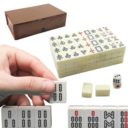 Zunetsutock Chinesischer Mahjong, professioneller Mahjong -Set mit 144 Kacheln | Travel Mah Jong Set 2 Reserve Mahjong Tiles + 2 Würfel für Partyspiele für Erwachsene von Zunetsutock