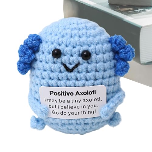 Axolotl Handgestrickte Wolle – gehäkelte Puppe mit positiver Botschaft | Weiches und süßes handgefertigtes Plüschtier für Kinder und Erwachsene | Ideal als Ermutigungsgeschenk oder Dekoration von Zunishaone
