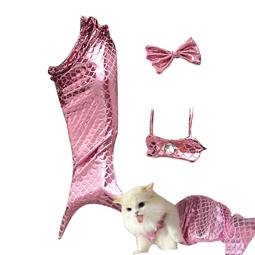 Cat Meerjungfrau Kostüm - Sailor Kostüm Katzen, Hundekleidung Bogenstirnband | Wunderbares Geschenk Für Meerjungfrau -Outfit, Kätzchen -Outfit Für Welpen Und Katzen, Kreative Lustige Foto -Re von Zunishaone