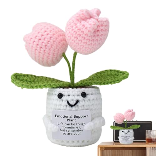Emotionale Unterstützung Blume | Handgefertigter positiver Häkelpflanzentopf - Stricker Plüsch für Schreibtisch, Zuhause oder Geben - tröstliche Stressabbaupuppe für Erwachsene, Männer, Frauen - Niedl von Zunishaone