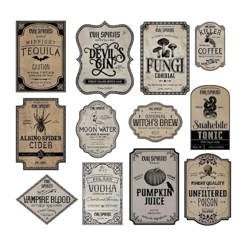 Halloween Weinflaschenetiketten - Spirituosen -Getränk -Aufkleber -Set, selbstklebende dekorative Tags | Kreative Partydekoration, einzigartiges Schalen und Stick -Design verleihen der hauswarmenden W Halloween Weinflaschenetiketten - Spirituosen -Getränk -Aufkleber -Set, selbstklebende dekorative Tags | Kreative Partydekoration, einzigartiges Schalen und Stick -Design verleihen der hauswarmenden W von Zunishaone