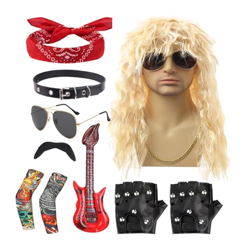 Rocker-Kostüm-Set der 80er Jahre – Punk-Perücken-Set, Sonnenbrillenbart-Zubehör | Halloween-Fantasie-Outfit, vollständige Party, um Rock-Legenden zu kleiden Rocker-Kostüm-Set der 80er Jahre – Punk-Perücken-Set, Sonnenbrillenbart-Zubehör | Halloween-Fantasie-Outfit, vollständige Party, um Rock-Legenden zu kleiden von Zunishaone