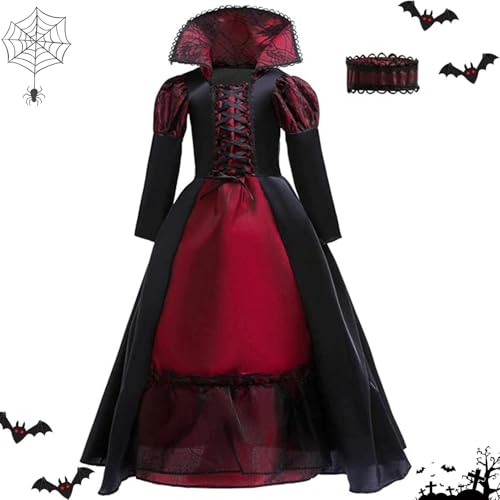 Vampire Queen Queen Kostüm - Halloween Cosplay -Kostüm, Prinzessin Dres Cape Girls Weihnachten | Urlaubsgeschenk Vampire Queens , Kinder Vampir -Accessoires Für Halloween -Partys, Karnevalskleide von Zunishaone