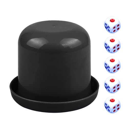 Würfelbecher-Set - Kunststoff Deckel, Schwarz Spielbecher | Barspiel-Zubehör mit 5 Würfeln, Würfelstreuer für Partyspiele, Familienspiele, Kneipenabende und Gesellschaftsspiel-Runden für Erwachsene von Zunishaone