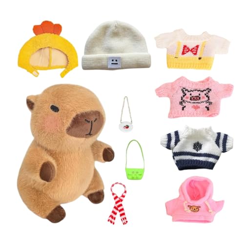 Zunishaone Capibara Plüschtier mit Kleidung, verkleiden Sie sich die Kleidung aus Plüsch Capibara, gefülltes Plüschtier mit Kapbara, weiches Plüschkissen Capibara mit 10 Kleidung und für Zuhause, Bett von Zunishaone