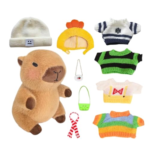 Zunishaone Capibara verkleiden sich Plüschtier, Capybara Plüsch mit Kleidung - Plüschspielzeug gefüllt mit Tieren, weiches Plüschkissen Capibara mit 10 Kleidungsstücken und für Zuhause, Bett, von Zunishaone
